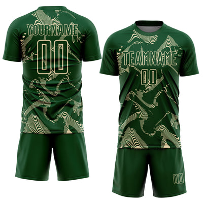 Custom Green Cream Curve Lines Sports Sublimation Soccer Uniform Jersey