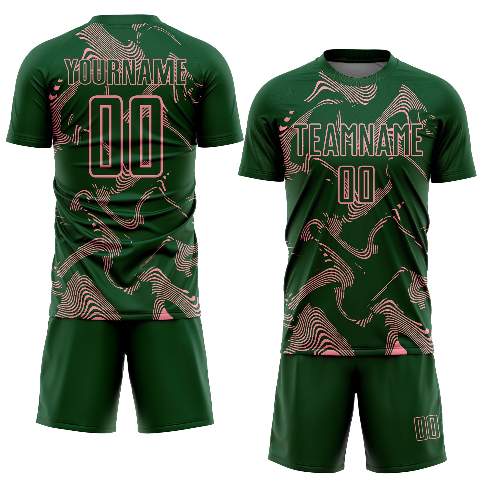 Custom Green Medium Pink Curve Lines Sports Sublimation Soccer Uniform Jersey