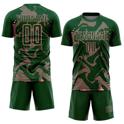 Custom Green Medium Pink Curve Lines Sports Sublimation Soccer Uniform Jersey