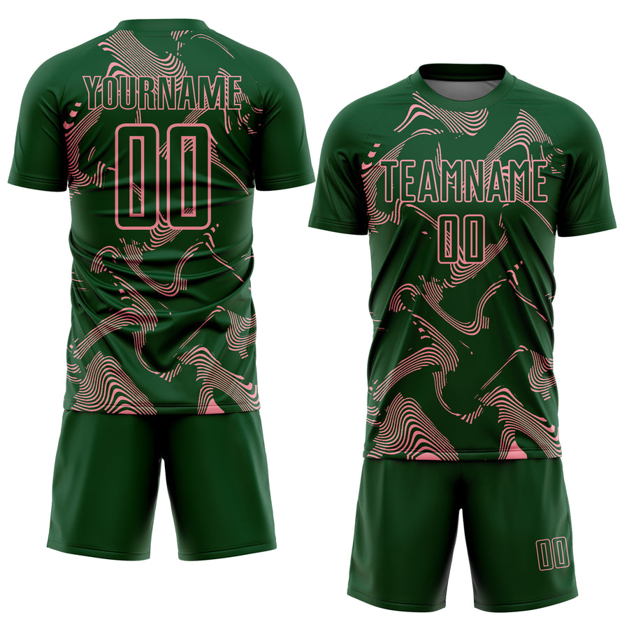 Custom Green Medium Pink Curve Lines Sports Sublimation Soccer Uniform Jersey