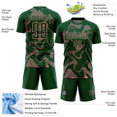 Custom Green Medium Pink Curve Lines Sports Sublimation Soccer Uniform Jersey