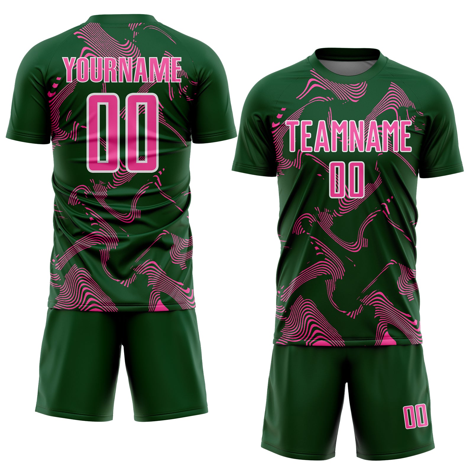 Custom Green Pink-White Curve Lines Sports Sublimation Soccer Uniform Jersey