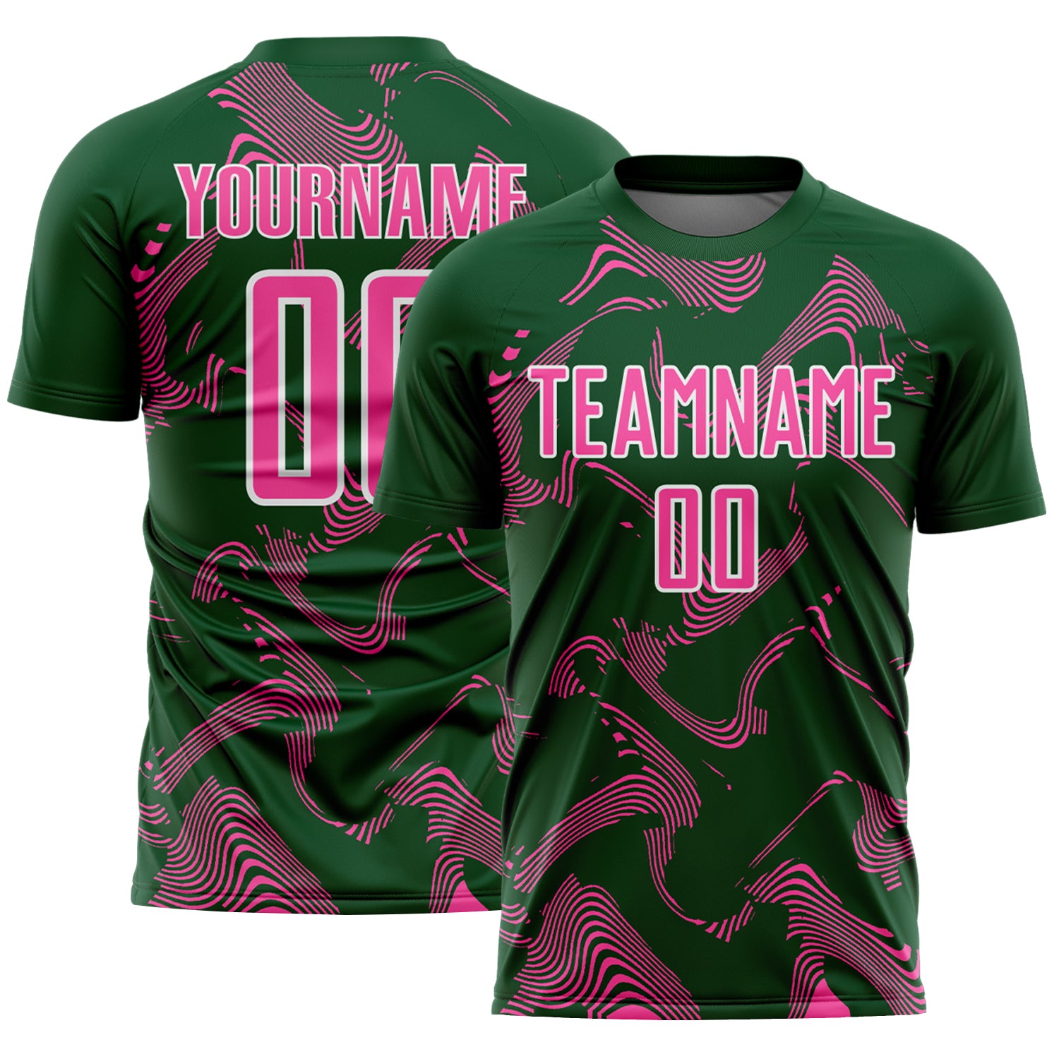 Custom Green Pink-White Curve Lines Sports Sublimation Soccer Uniform Jersey
