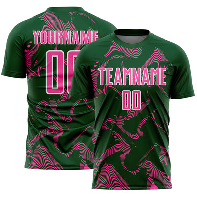 Custom Green Pink-White Curve Lines Sports Sublimation Soccer Uniform Jersey
