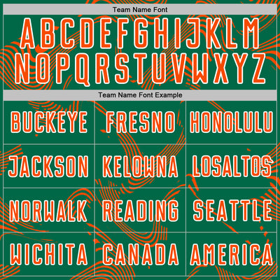 Custom Kelly Green Orange-White Curve Lines Sports Sublimation Soccer Uniform Jersey