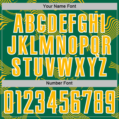 Custom Kelly Green Gold-White Curve Lines Sports Sublimation Soccer Uniform Jersey