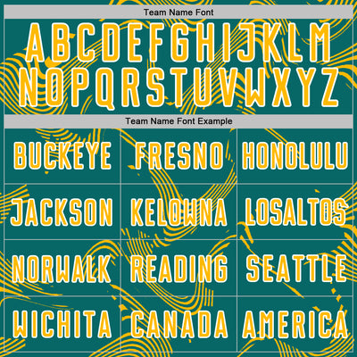 Custom Teal Gold-White Curve Lines Sports Sublimation Soccer Uniform Jersey