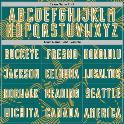 Custom Teal Old Gold-White Curve Lines Sports Sublimation Soccer Uniform Jersey