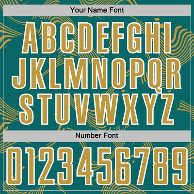 Custom Teal Old Gold-White Curve Lines Sports Sublimation Soccer Uniform Jersey