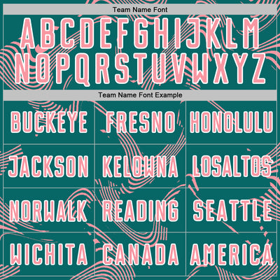 Custom Teal Medium Pink-White Curve Lines Sports Sublimation Soccer Uniform Jersey