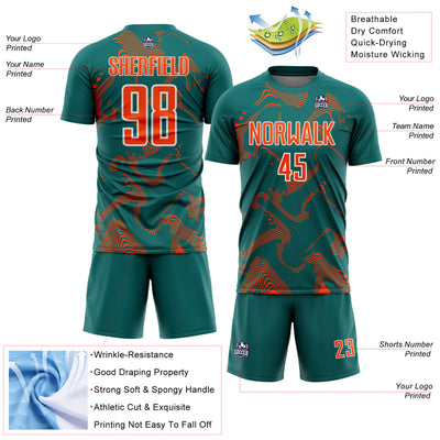 Custom Teal Orange-White Curve Lines Sports Sublimation Soccer Uniform Jersey