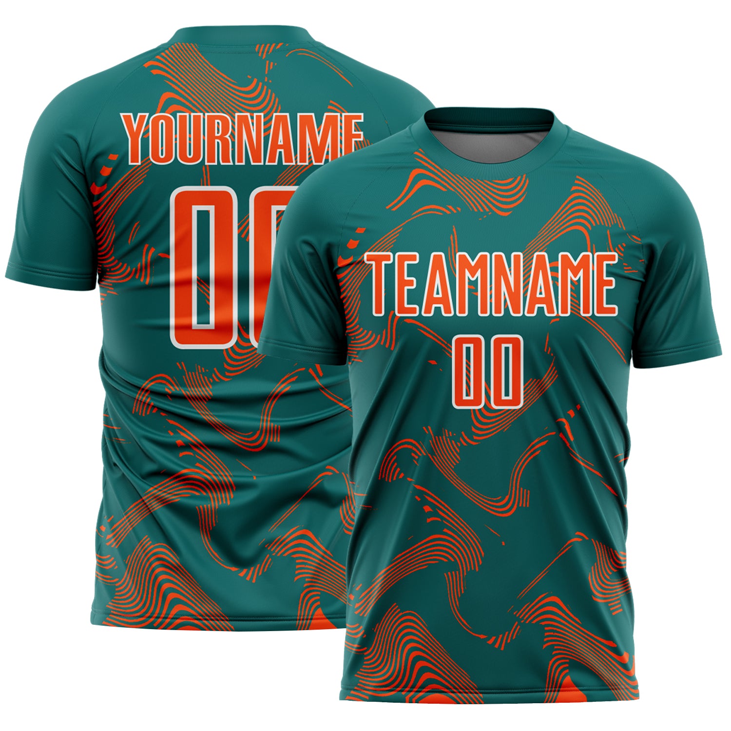 Custom Teal Orange-White Curve Lines Sports Sublimation Soccer Uniform Jersey