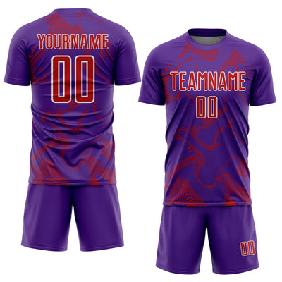 Custom Purple Red-White Curve Lines Sports Sublimation Soccer Uniform Jersey