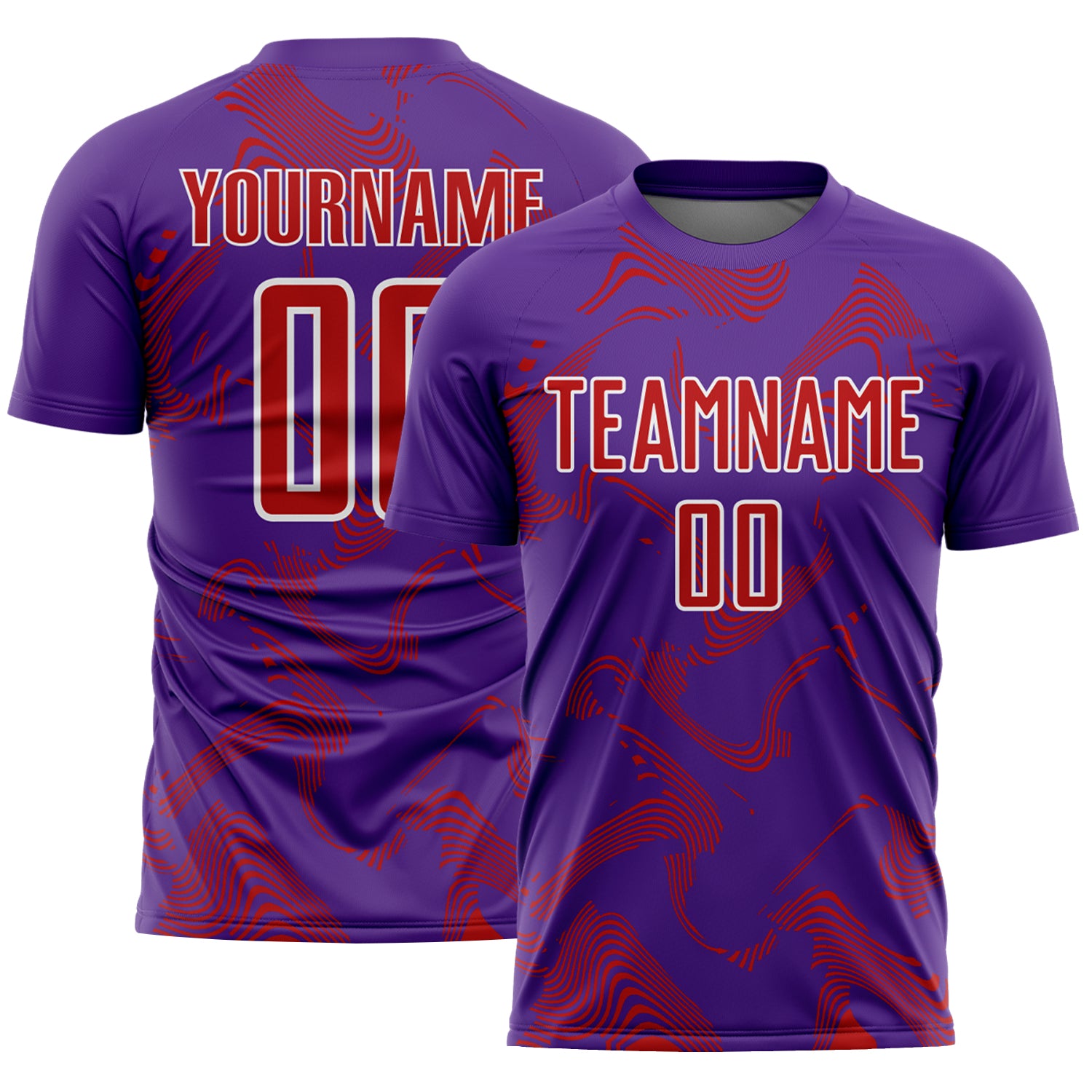 Custom Purple Red-White Curve Lines Sports Sublimation Soccer Uniform Jersey