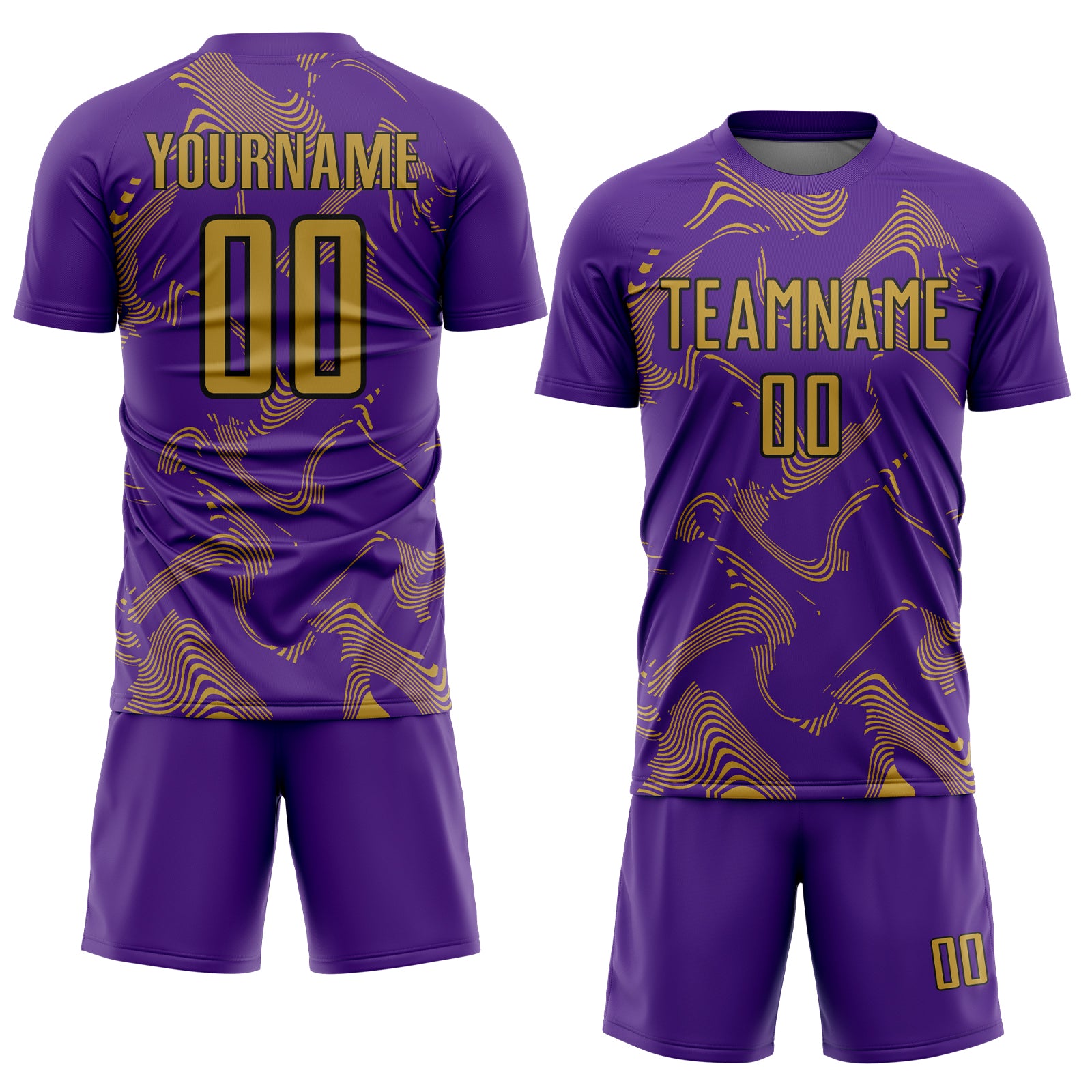 Custom Purple Old Gold-Black Curve Lines Sports Sublimation Soccer Uniform Jersey