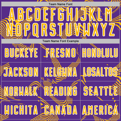 Custom Purple Gold-White Curve Lines Sports Sublimation Soccer Uniform Jersey