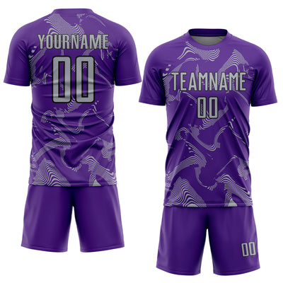 Custom Purple Gray-Black Curve Lines Sports Sublimation Soccer Uniform Jersey