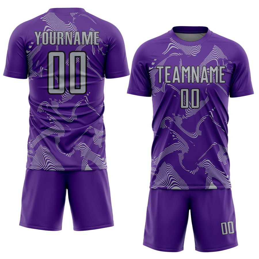 Custom Purple Gray-Black Curve Lines Sports Sublimation Soccer Uniform Jersey