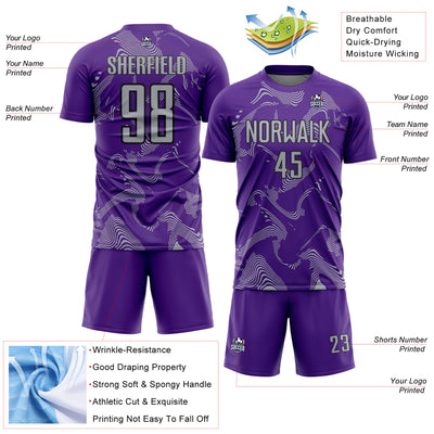Custom Purple Gray-Black Curve Lines Sports Sublimation Soccer Uniform Jersey