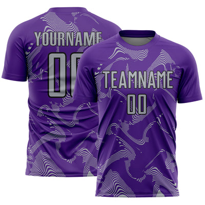 Custom Purple Gray-Black Curve Lines Sports Sublimation Soccer Uniform Jersey