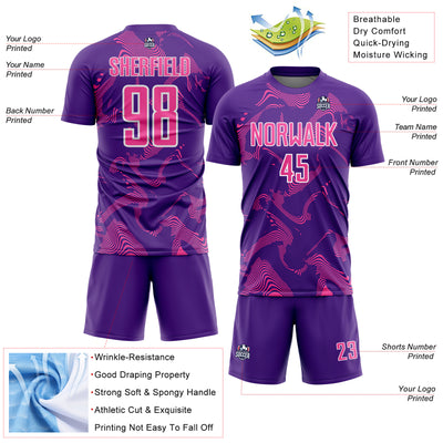 Custom Purple Pink-White Curve Lines Sports Sublimation Soccer Uniform Jersey