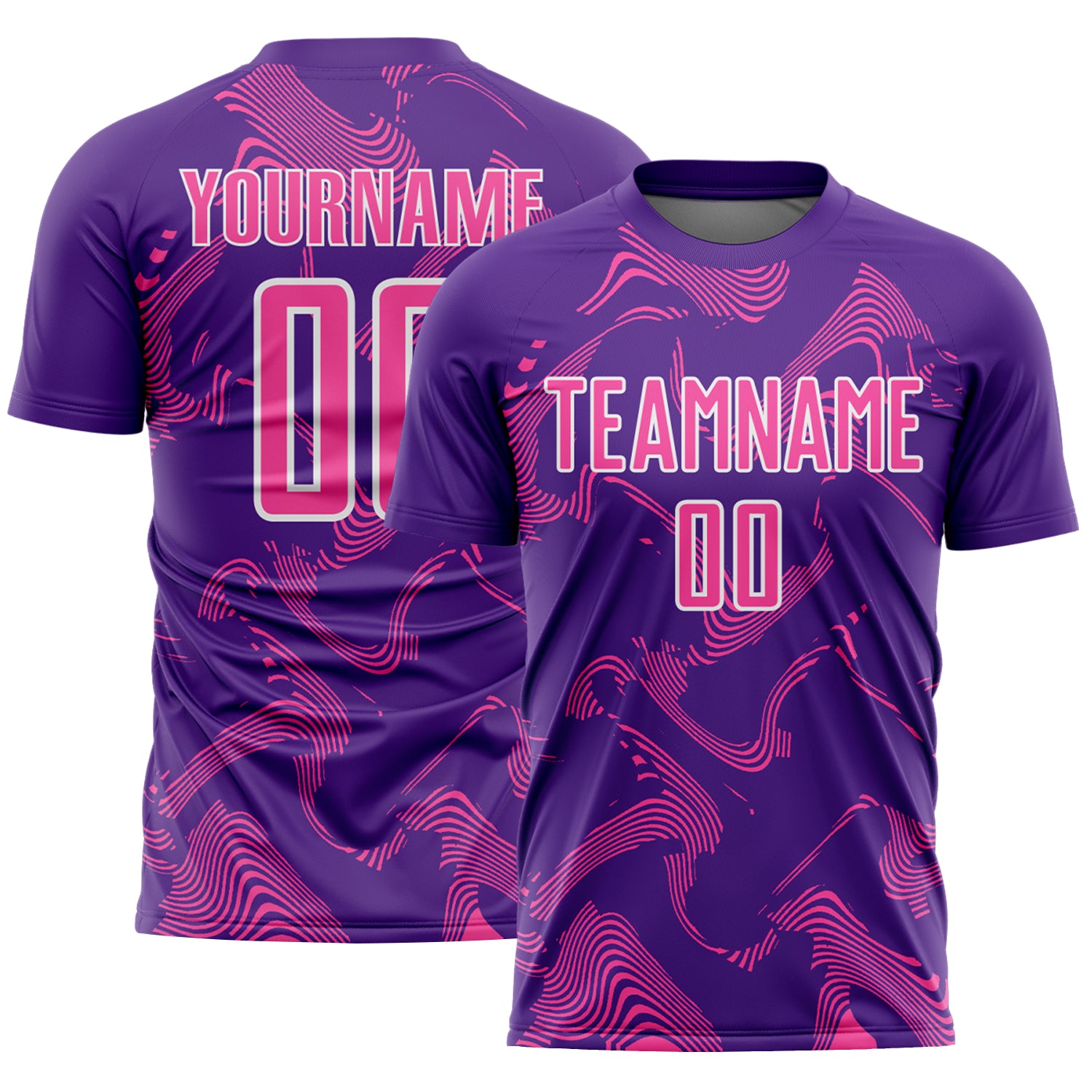 Custom Purple Pink-White Curve Lines Sports Sublimation Soccer Uniform Jersey