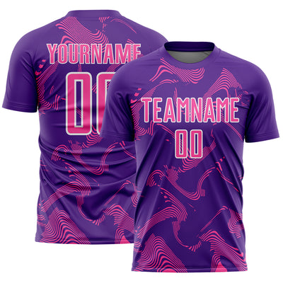 Custom Purple Pink-White Curve Lines Sports Sublimation Soccer Uniform Jersey