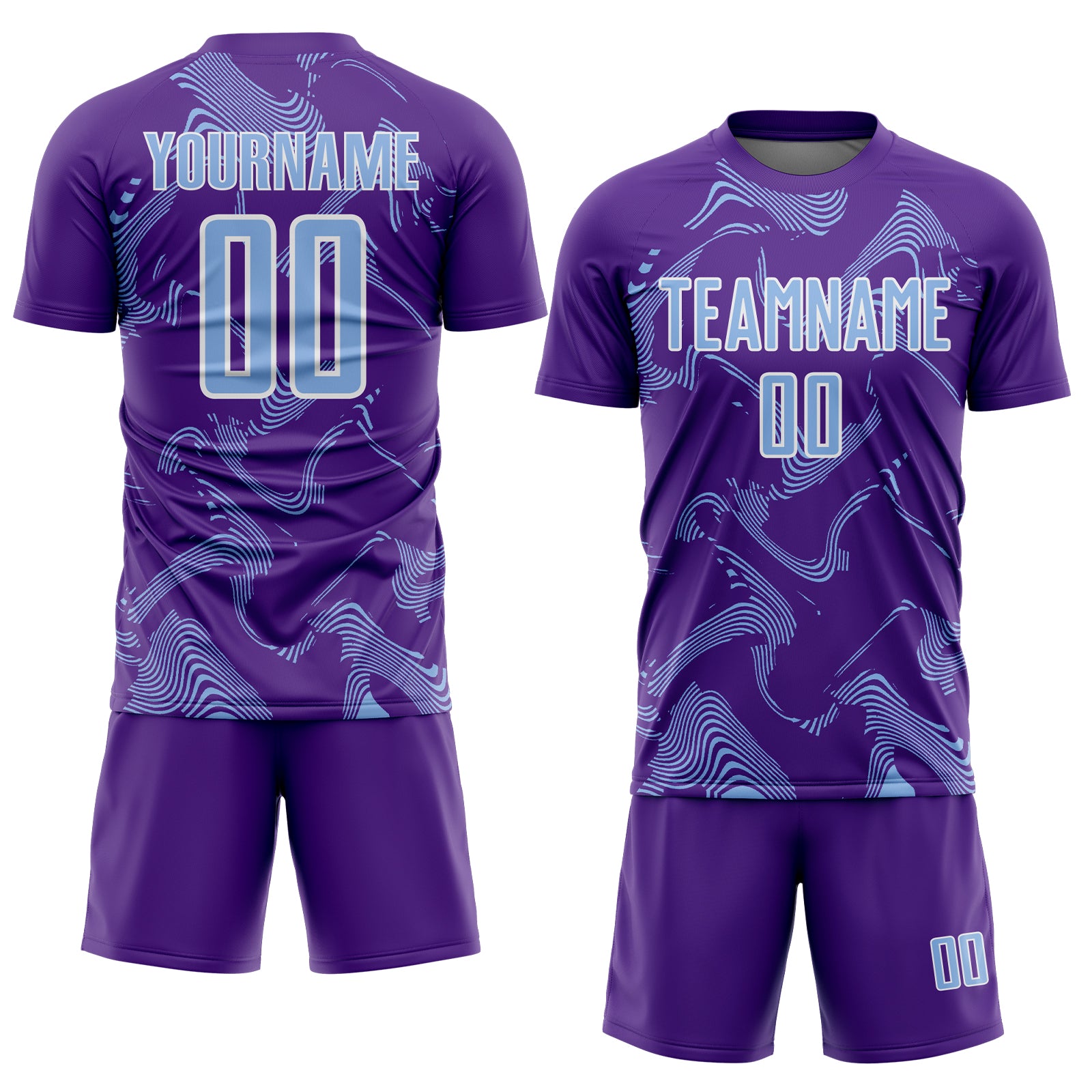 Custom Purple Light Blue-White Curve Lines Sports Sublimation Soccer Uniform Jersey