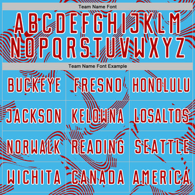 Custom Sky Blue Red-White Curve Lines Sports Sublimation Soccer Uniform Jersey