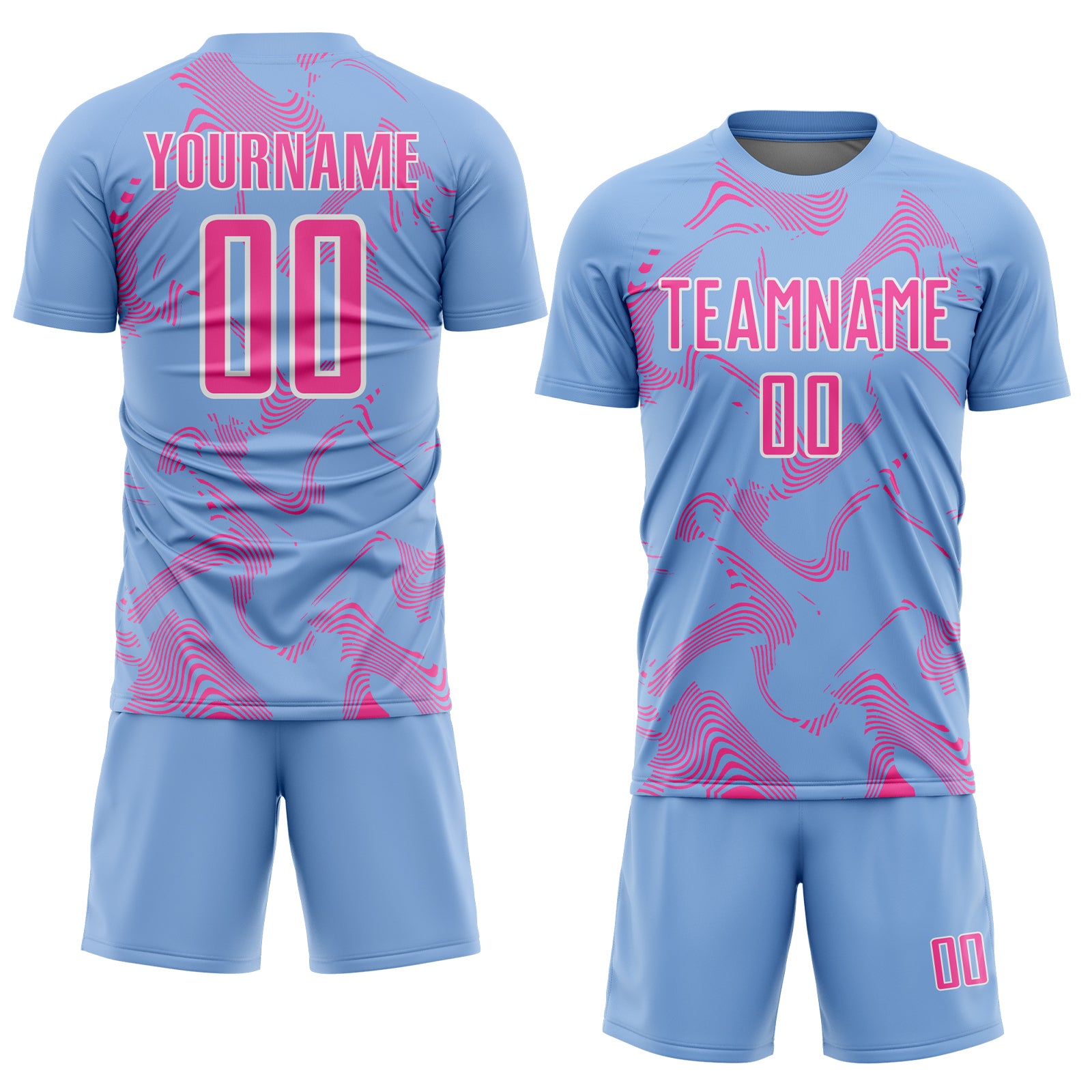 Custom Light Blue Red-White Curve Lines Sports Sublimation Soccer Uniform Jersey