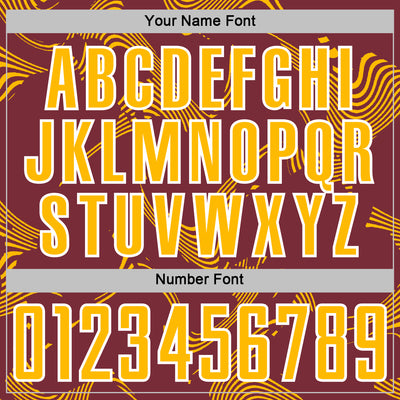 Custom Burgundy Gold-White Curve Lines Sports Sublimation Soccer Uniform Jersey