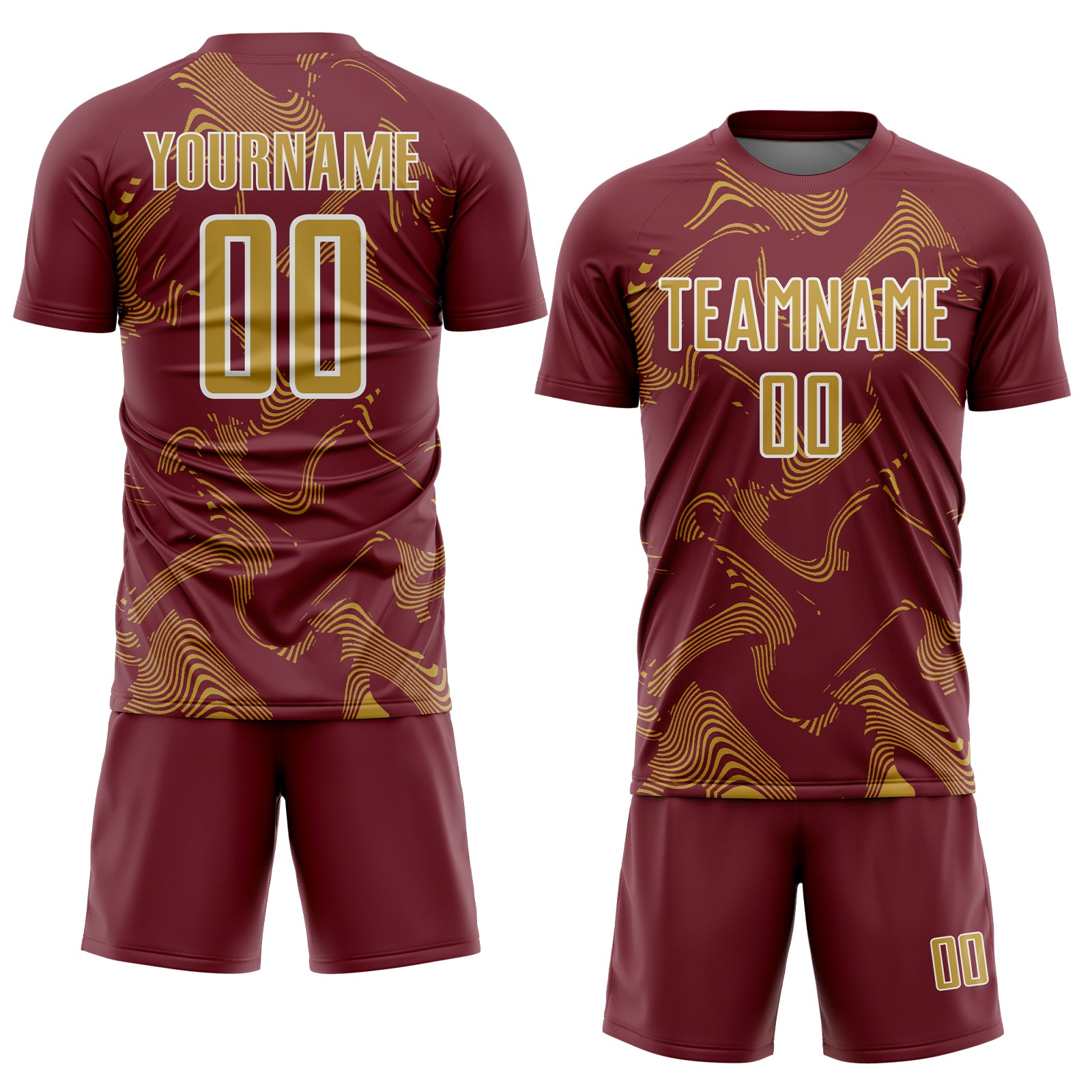 Custom Burgundy Old Gold-White Curve Lines Sports Sublimation Soccer Uniform Jersey