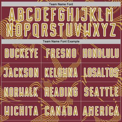 Custom Burgundy Old Gold-White Curve Lines Sports Sublimation Soccer Uniform Jersey