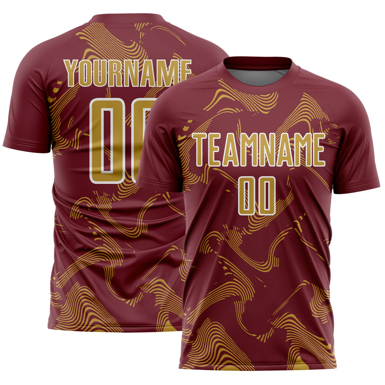 Custom Burgundy Old Gold-White Curve Lines Sports Sublimation Soccer Uniform Jersey