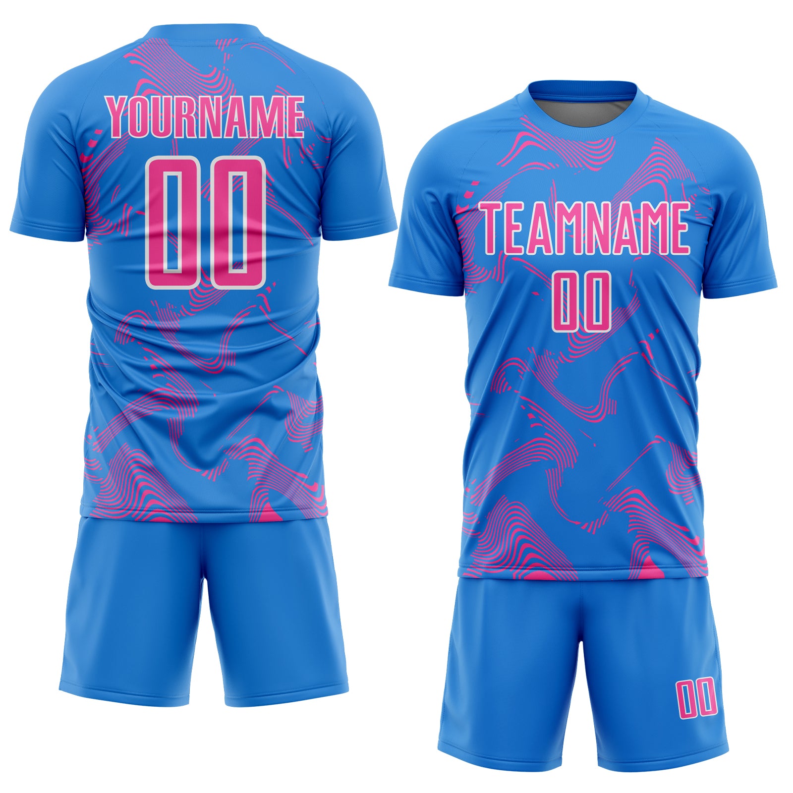 Custom Powder Blue Pink-White Curve Lines Sports Sublimation Soccer Uniform Jersey