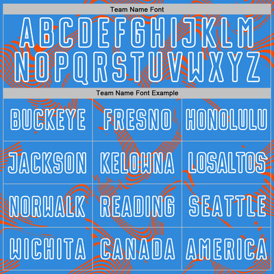 Custom Powder Blue Orange-White Curve Lines Sports Sublimation Soccer Uniform Jersey