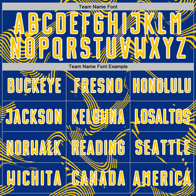 Custom Royal Yellow-White Curve Lines Sports Sublimation Soccer Uniform Jersey