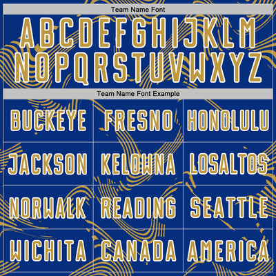 Custom Royal Old Gold-White Curve Lines Sports Sublimation Soccer Uniform Jersey