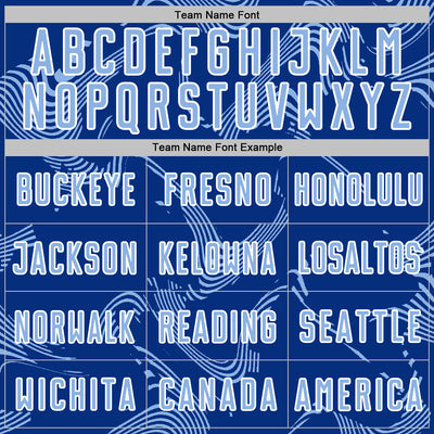 Custom Royal Light Blue-White Curve Lines Sports Sublimation Soccer Uniform Jersey