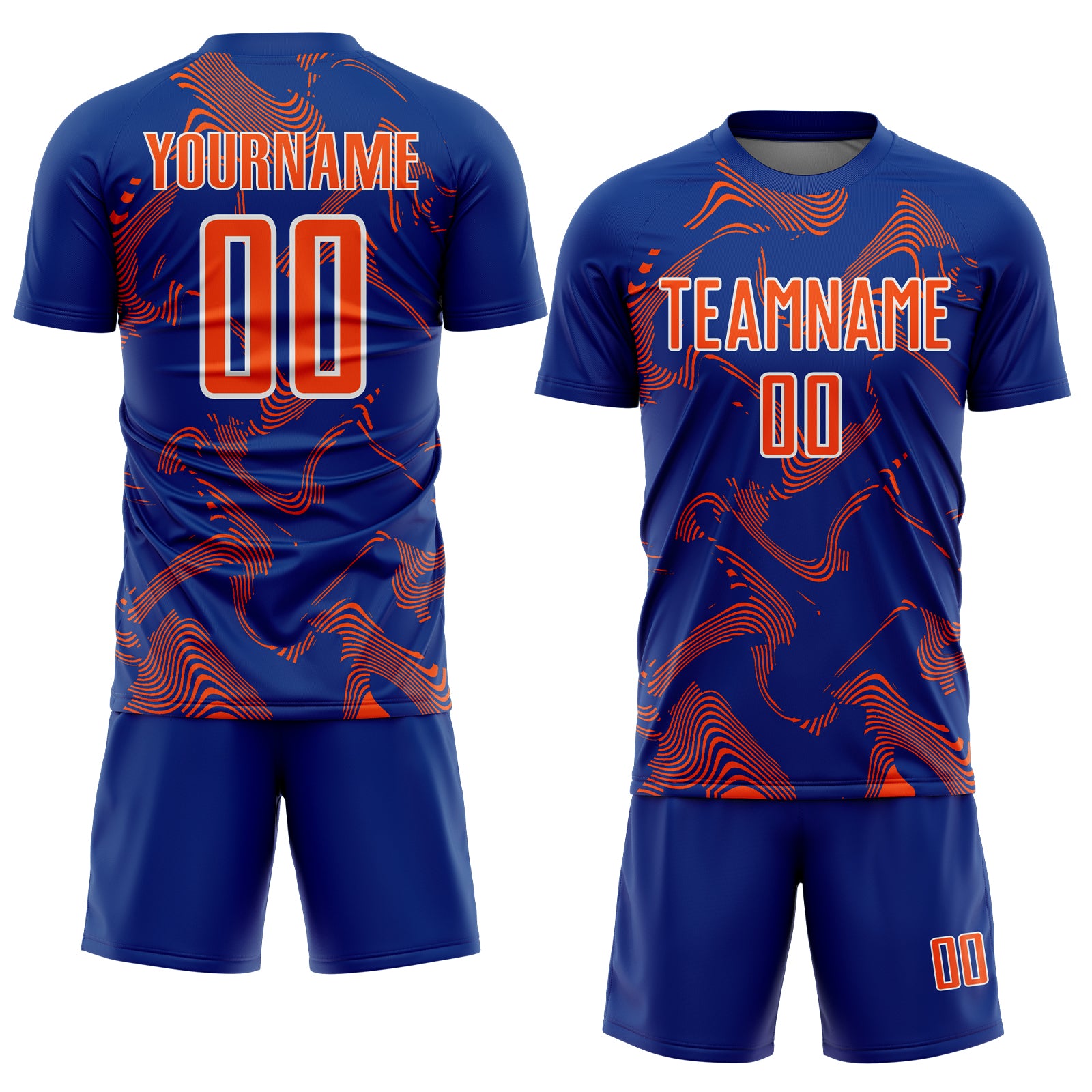 Custom Royal Orange-White Curve Lines Sports Sublimation Soccer Uniform Jersey