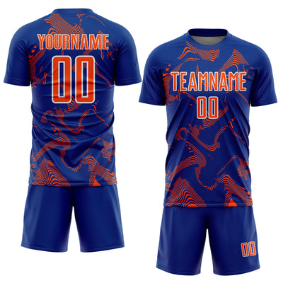 Custom Royal Orange-White Curve Lines Sports Sublimation Soccer Uniform Jersey
