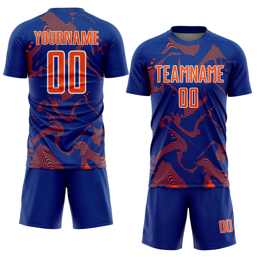 Custom Royal Orange-White Curve Lines Sports Sublimation Soccer Uniform Jersey