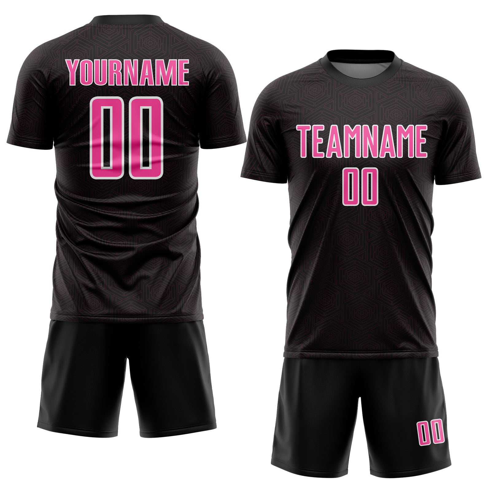 Custom Black Pink-White Geometric Shape Sports Sublimation Soccer Uniform Jersey