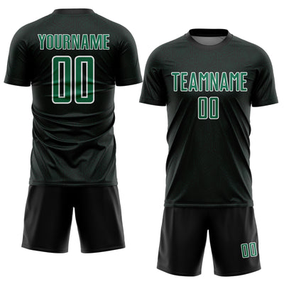 Custom Black Kelly Green-White Geometric Shape Sports Sublimation Soccer Uniform Jersey