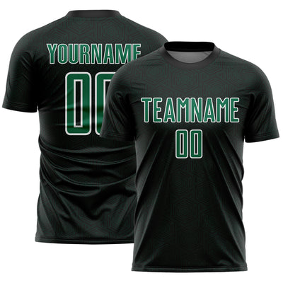 Custom Black Kelly Green-White Geometric Shape Sports Sublimation Soccer Uniform Jersey