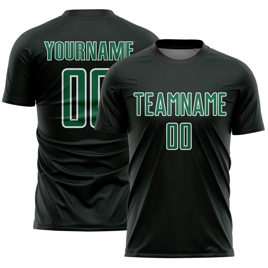Custom Black Kelly Green-White Geometric Shape Sports Sublimation Soccer Uniform Jersey