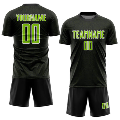 Custom Black Neon Green-White Geometric Shape Sports Sublimation Soccer Uniform Jersey