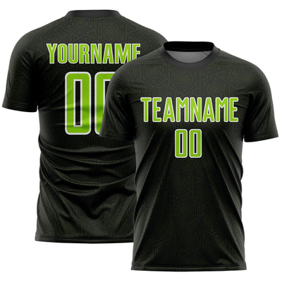 Custom Black Neon Green-White Geometric Shape Sports Sublimation Soccer Uniform Jersey