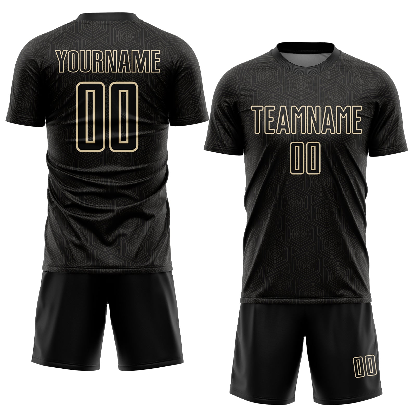 Custom Black Cream Geometric Shape Sports Sublimation Soccer Uniform Jersey