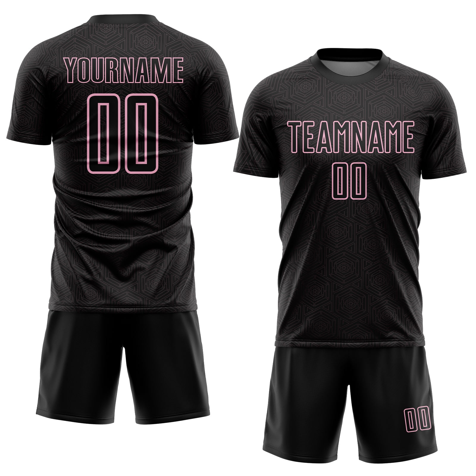 Custom Black Light Pink Geometric Shape Sports Sublimation Soccer Uniform Jersey
